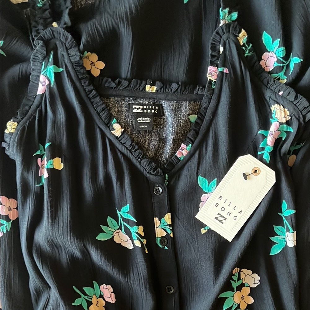 NWT Feminine Beachy Billabong Black Floral Midi Dress Size Small - Picture 4 of 5